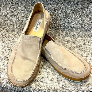 OluKai Men's Beige Canvas Slip-Ons